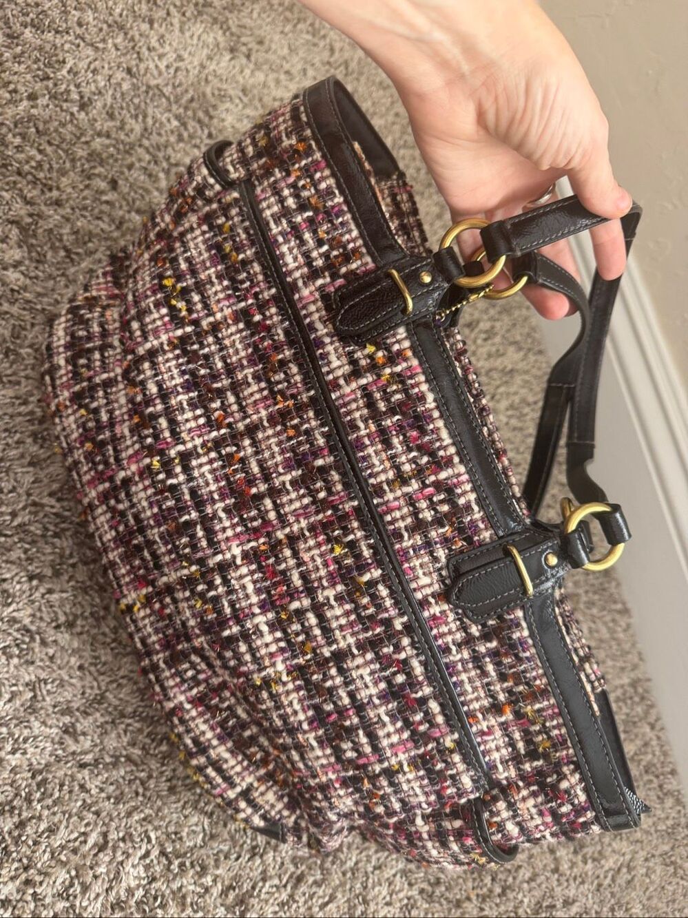 Coach Black/Multicolor Galaxy Tweed and Patent Leather Satchel - Picture 16 of 16